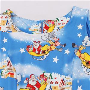 Fashion Bateau Neck Christmas Santa Print Sleeveless Vintage Swing Dress N15128