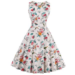 1950's Vintage Floral Print Sleeveless Dress N12956