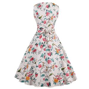 1950's Vintage Floral Print Sleeveless Dress N12956