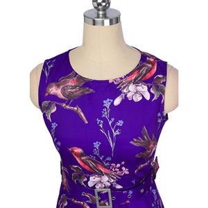 1950's Women Vintage Floral Bird Print Sleeveless Dress N14071