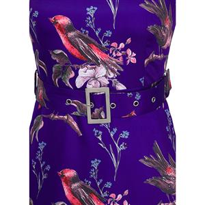 1950's Women Vintage Floral Bird Print Sleeveless Dress N14071