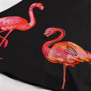 Women's 50s Vintage Flamingo Print Sleeveless Swing Casual Dress N14790