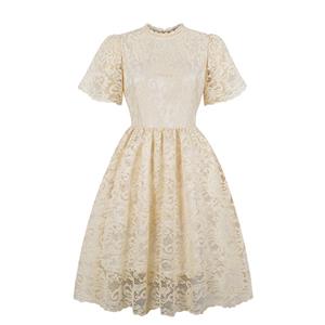 Vintage Lace Dresses for Women, Sexy Dresses for Women Cocktail Party, Vintage High Waist Dress, Short Sleves Swing Daily Dress, Vintage Floral Lace Swing Dress, #N18212