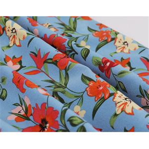 Vintage Floral Print Surplice Neckline Flare Sleeve Rockabilly Party Tiered Dress with Belt N22101
