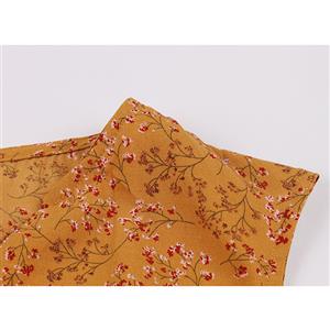 Vintage Floral Print V Neck Sleeveless Front Button High Waist Summer Swing Dress N20438