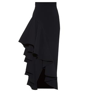 Women's Vintage Gothic Black Mid Waist Irregular Falbala Skirt N15689