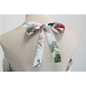 Vintage Halterneck Sweetheart Bodice Floral Pattern Backless Summer Swing Dress N18828