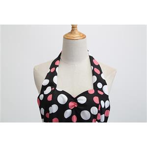 Vintage Polka Dots Print Halterneck Sweetheart Bodice High Waist Summer Swing Dress N18834