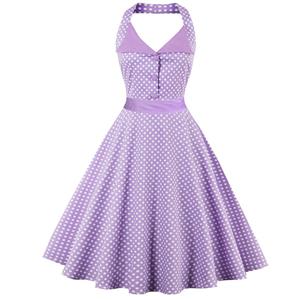 Vintage Halter Polka Dot Summer Daily Swing Dress N12952