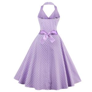Vintage Halter Polka Dot Summer Daily Swing Dress N12952