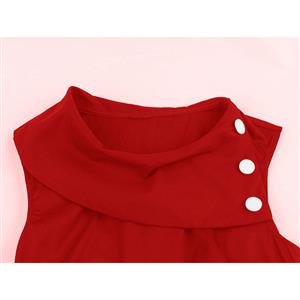 Vintage Sideway Collar with Buttons Sleeveless High Waist Midi Dress N18868