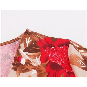 Vintage Floral Print V Neckline Short Sleeve High Waist Swing Dress N18871