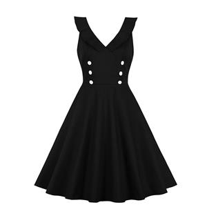 Vintage Double-breasted Dress, Fashion Ruffle Lapel A-line Swing Dress, Retro Dresses for Women 1960, Vintage Dresses 1950's, Plus Size Summer Dress, Vintage High Waist Dress for Women, Simple Dresses for Women, Vintage Spring Dresses for Women, #N18903