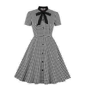 Vintage Houndstooth Dress, Fashion Houndstooth High Waist A-line Swing Dress, Retro Houndstooth Dresses for Women 1960, Vintage Dresses 1950's, Plus Size Summer Dress, Vintage High Waist Dress for Women, Simple Dresses for Women, Vintage Spring Dresses for Women, #N18906