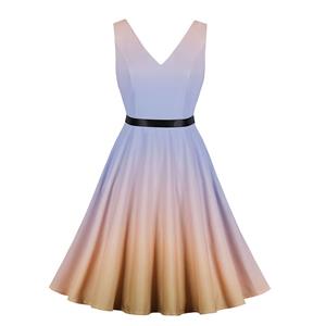 Elegant Gradient Colors Low-cut Sleeveless High Waist Party Midi Dress N18908
