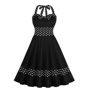 Retro Rockabilly Polka Dots Sweetheart Neckline Strappy Halter Frock Summer Dress N18983
