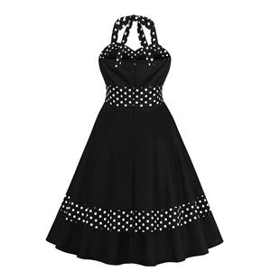 Retro Rockabilly Polka Dots Sweetheart Neckline Strappy Halter Frock Summer Dress N18983