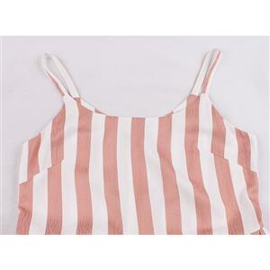 Retro Vertical Striped Spaghetti Straps Frock Summer Day Ruffled Beach Maxi Slip Dress N18985