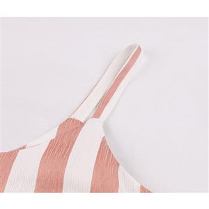 Retro Vertical Striped Spaghetti Straps Frock Summer Day Ruffled Beach Maxi Slip Dress N18985