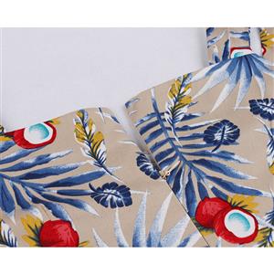 Retro Tropical Coconut Palm Printed Sweetheart Bodice Double Straps Frock Summer Midi Dress N18993