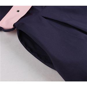 Elegant Crew Neck Sleeveless Contrast Color Patchwork Midi Formal Dress with Belt N19024
