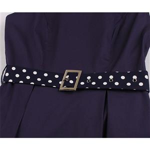 Elegant Crew Neck Sleeveless Polka Dots Patchwork Midi Formal Dress with Belt N19027