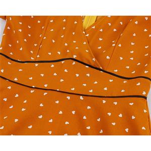 Fashion Heart-shaped Pattern V Neckline Petal Sleeve High Waist Swing Dress N19028