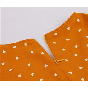 Fashion Heart-shaped Pattern V Neckline Petal Sleeve High Waist Swing Dress N19028