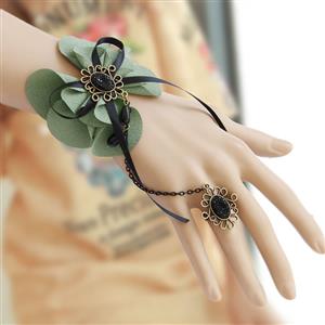 Vintage Floral Lace Wristband Elegant Flower Embellishment Bracelet with Ring J17930