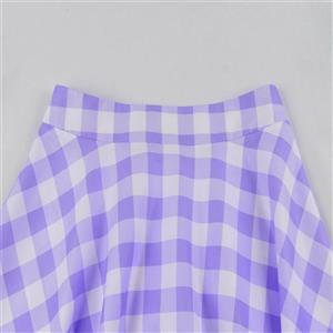 Women's Clothing Plaid Big Swing Ruffle Skirt Vintage High Waist Midi Skirt HG23422