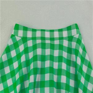 Women's Clothing Plaid Big Swing Ruffle Skirt Vintage High Waist Midi Skirt HG23423