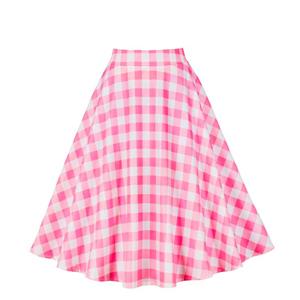 Women's Clothing Plaid Big Swing Ruffle Skirt Vintage High Waist Midi Skirt HG23425