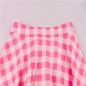 Women's Clothing Plaid Big Swing Ruffle Skirt Vintage High Waist Midi Skirt HG23425