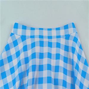 Women's Clothing Plaid Big Swing Ruffle Skirt Vintage High Waist Midi Skirt HG23424