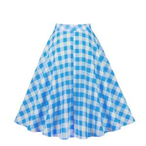 Women's Clothing Plaid Big Swing Ruffle Skirt Vintage High Waist Midi Skirt HG23424