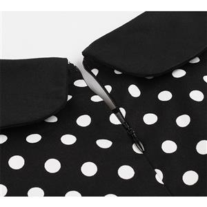 Vintage Black and White Polka Dots Lapel Short Sleeve A-line Swing Dress N18700