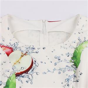 1950's Vintage Bateau Neck Apple Water Print Sleeveless Pinup Day Dress N17227