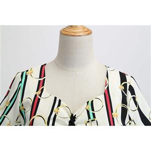 Fashion Vertical Stripe Print Sweetheart Neckline Short Sleeve Summer Day Dress N18830