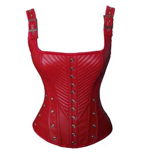 Vintage Red Faux Leather Buckles Straps Corset Bustier Christmas N10965