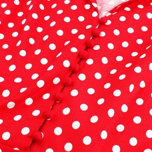 Women's Vintage Red Polka Dot Short Sleeves A-line Evening Club Party Swing Cocktail Dress N14642