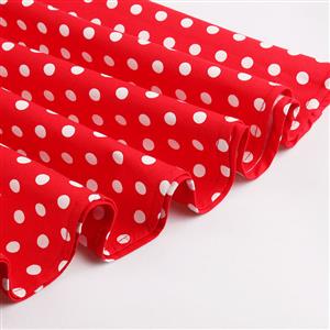 Women's Vintage Red Polka Dot Short Sleeves A-line Evening Club Party Swing Cocktail Dress N14642