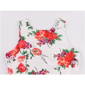 Elegant 1950's Vintage Floral Print Sleeveless Casual Cocktail Party Swing Dress N11508