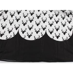Vintage Black and White Reindeer Print Lapel Short Sleeves High Waist Midi Dress N18647
