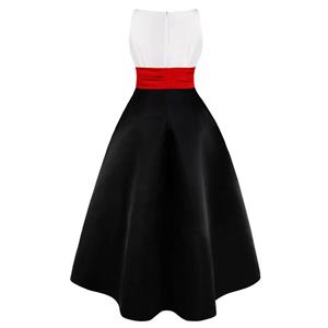 Vintage Black Sleeveless Round Neck High Waist High-low Skirt Cocktail Party Dress N18755