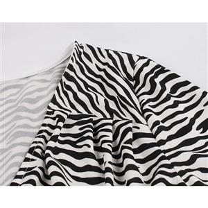 Fashion Zebra Pattern V Neck Bracelet Sleeve High Waist Party Swing Dress N18756