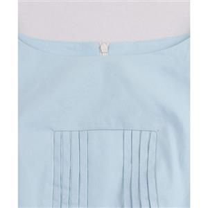 Women's Vintage Round Neck Short Sleeve Pleated Bodycon Dress N14523