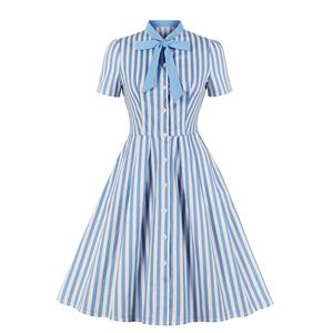 Sexy Bow-knot Tie Collar Party Club Dress, Vintage Cocktail Party Dress, Fashion Casual Office Lady Dress, Sexy Party Dress, Retro Party Dresses for Women 1960, Vintage Dresses 1950's, Short Sleeve Dress, Sexy OL Dress,  Stripe Dresses for Women, #N20563