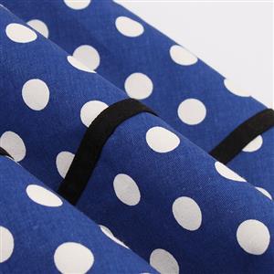 Women's Blue Vintage Sleeveless Dot Print Plus Size Swing Dress N15582