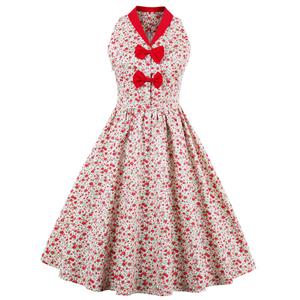 Retro Dresses for Women 1960, Vintage Dresses 1950's, Organza Dresses, Floral Print Dress, Cheap Party Dress, Sleeveless floral Dress, #N12959