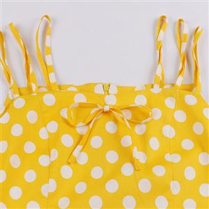 Sexy Yellow Vintage Strappy Polka Dot Printed Swing Summer Day Dress N17097